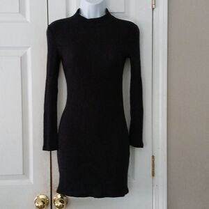 Vestique stretch  black fitted long sleeve ribbed sweater dress Sz M